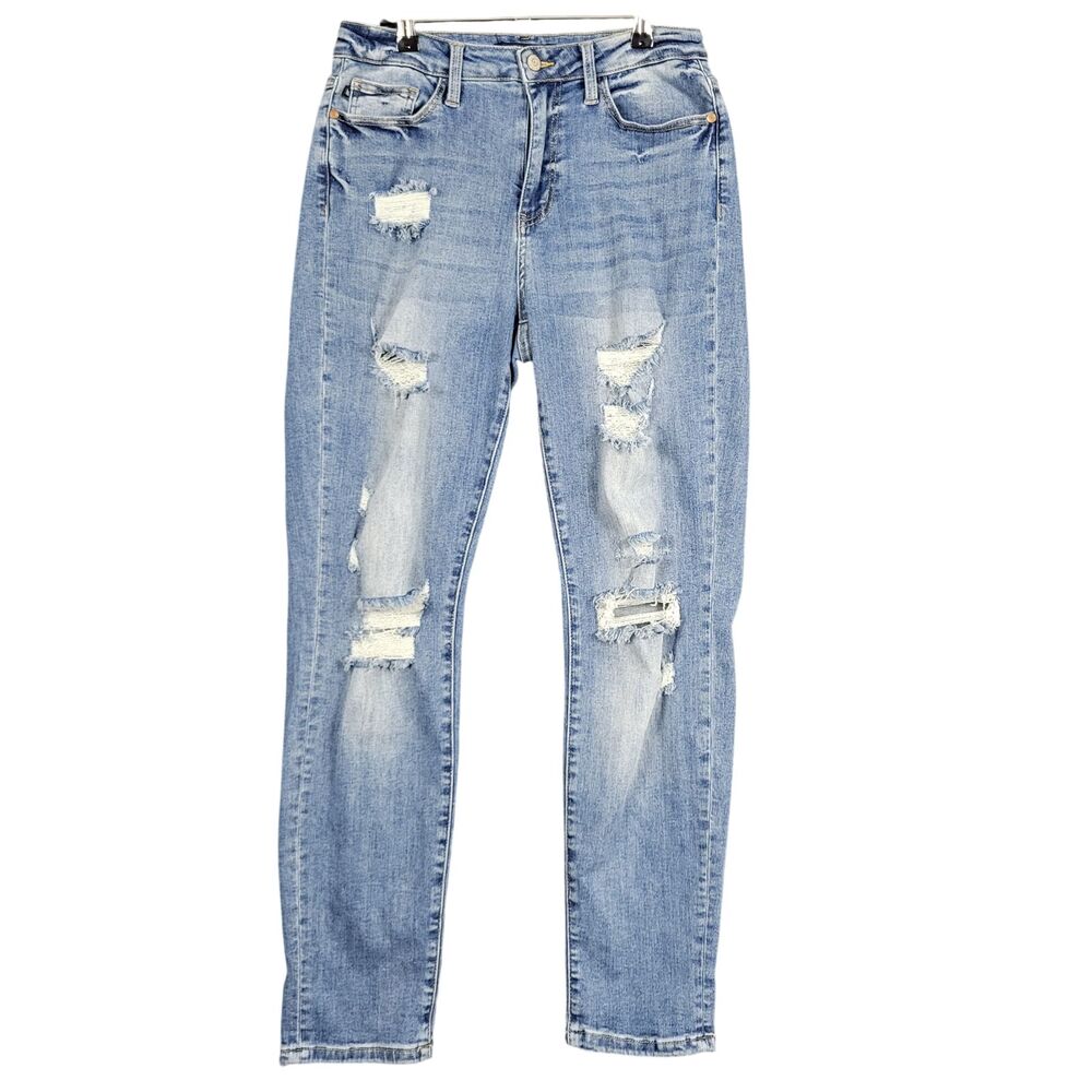 JUDY BLUE Distressed Straight Leg High Rise Stretch Denim Blue Jeans SIZE 9 / 29